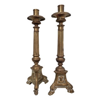 Antique French Altar Candlesticks, 1800s, Set of 2 For Sale