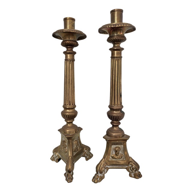 Antique French Altar Candlesticks, 1800s, Set of 2 For Sale