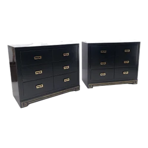 Pair John Stuart Ebonized Lacquer Greek Key Brass Pulls Bachelor Chests
