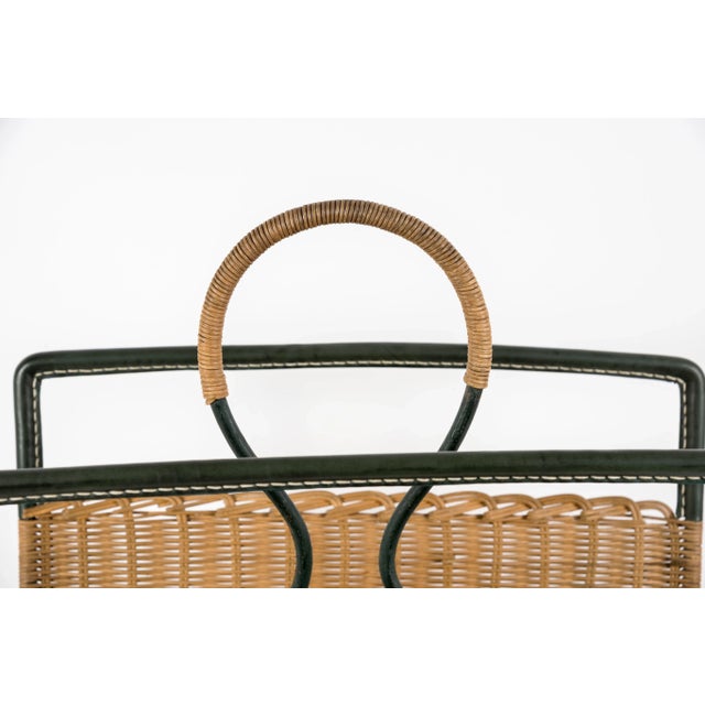 Mid-Century Modern Stitched Leather Magazine Rack by Jacques Adnet, 1950s For Sale - Image 3 of 7