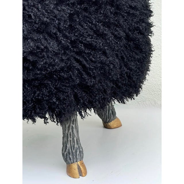 Figurative Faux “Lamb” Ottoman or Footstool, W/ Carved “Faux-Sheep” Legs/ 14k Gilt “Hooves”. For Sale - Image 3 of 5