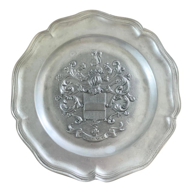 Mid-Century French Les Etains Du Prince Pewter Leuven Heraldic Wall Plate For Sale