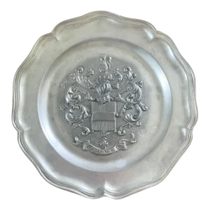 Vintage French Pewter Wall Plate With Coat of Arms