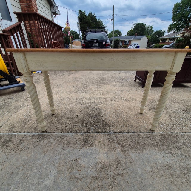 White White Washed Barley Twist Leg Console Sofa Table W/ Butcher Block Top For Sale - Image 8 of 10