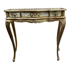 Antique Florentine Italian Gilted Gold Leaf Ladies Mirrored Vanity Makeup Table. Circa 1920s