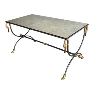 Maison Jansen Brushed Steel and Brass Coffee Table with Swanheads For Sale