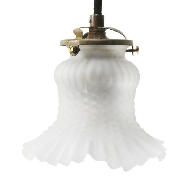 French Flower Glass & Brass Pendant Light For Sale