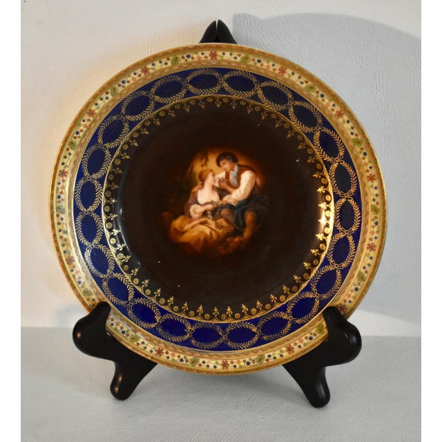 Blue Vintage Victoria Czechoslovakia Porcelain Cabinet Plate Cobalt Blue Gold For Sale - Image 8 of 13