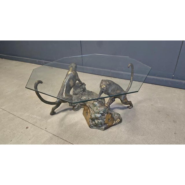 Hollywood Regency Bronze and Glass Leopard Coffee Table, 1970s For Sale - Image 3 of 12