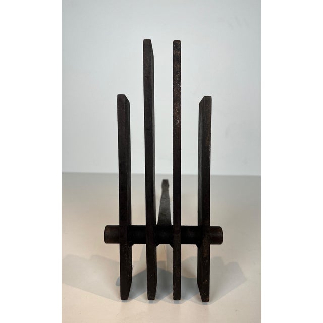 Modernist Steel Andirons. French Work. Circa 1970 - a Pair For Sale - Image 11 of 12