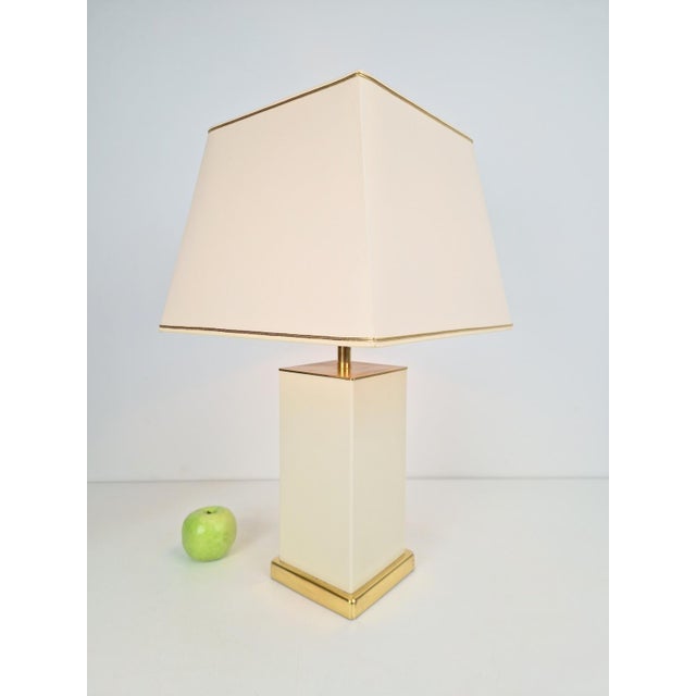 Beige Vintage Brass and Cream Table Lamp from Maison Charles, 1970s For Sale - Image 8 of 9