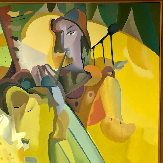 Amazing colorful Cubistic paint by international artist TANA SACHC whose figurative Painting of Minstrels. The original...