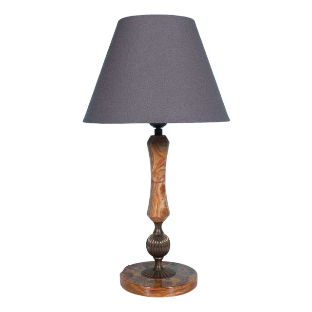 Vintage French Table Lamp in Natural Stone and Brass For Sale