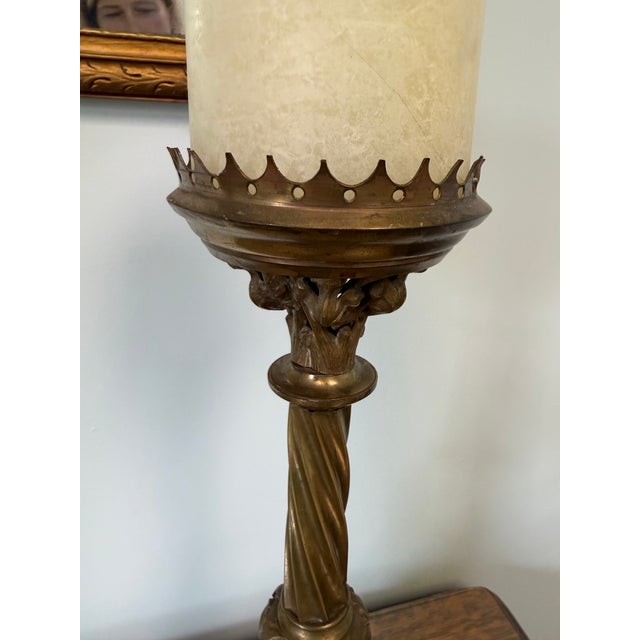 Late 19th Century Vintage Ornate Brass Candle Holders | Pair of Antique Candle Stands- Rococo Style For Sale - Image 5 of 5