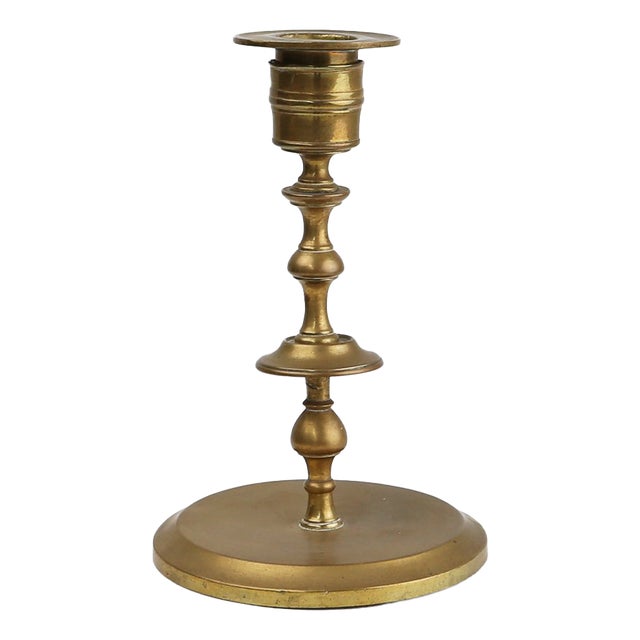 Antique Flemish Copper Disc Candlestick, 15th Century For Sale