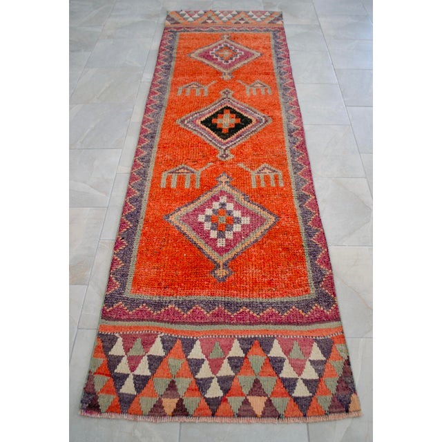 Textile 1960s Vintage Hand Knotted Primitive Turkish Runner For Sale - Image 7 of 15