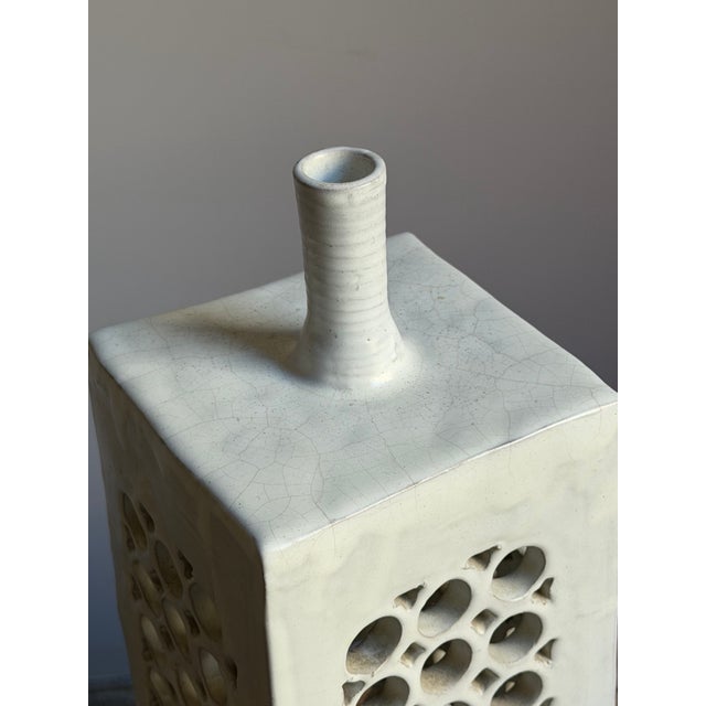 Off-white Wye Pottery Pierced Ceramic Vase, England, 1960s For Sale - Image 8 of 10