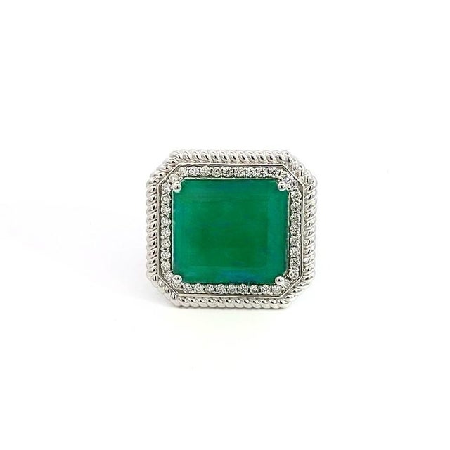 Natural Emerald Diamond Ring Size 6.25 14k W Gold 13.14 TCW Certified For Sale - Image 11 of 18