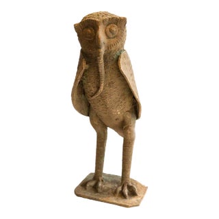 Vintage African Owl With Snake Sculpture For Sale