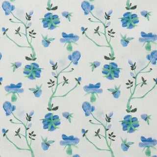 Dianthus Blueberry Print on Cotton/Linen Blend Fabric For Sale