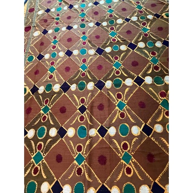 Textile Brown Gold Lattice Cotton Suzani Wall Decor For Sale - Image 7 of 10