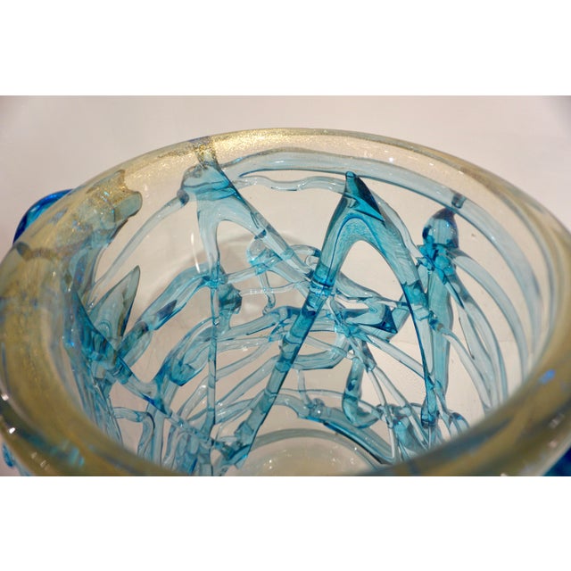 Aqua 2000 Cenedese Italian Modern Aqua Blue 24 Kt Gold Murano Glass Art Vase For Sale - Image 8 of 8