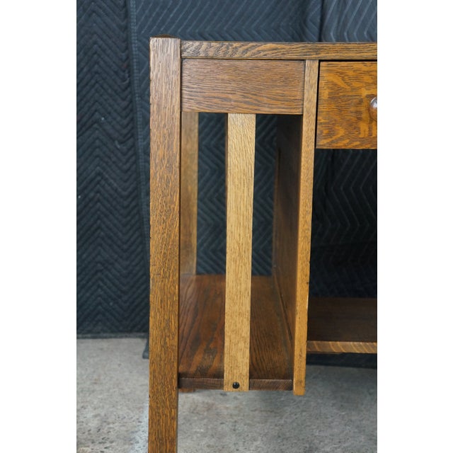 Wood Antique Mission Arts Craft Quartersawn Oak Library Bookcase Table Desk Inkwell For Sale - Image 7 of 18