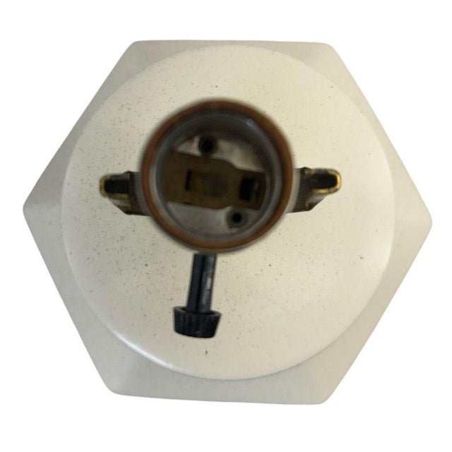 Vintage Mid-Century Modern Geometric Ceramic Table Lamp White 22” Tall For Sale In Portland, OR - Image 6 of 8