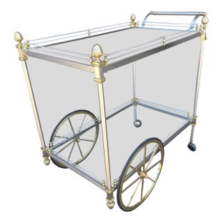 Vintage Traditional Brass and Chrome Bar Cart For Sale