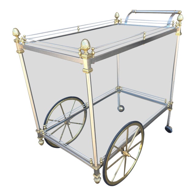 Vintage Traditional Brass and Chrome Bar Cart For Sale