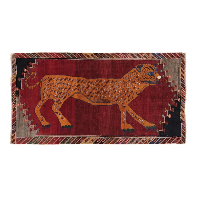 Vintage Persian Gabbeh Runner With Red Leopard Pictorial - Rug & Kilim For Sale