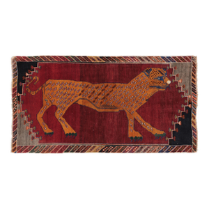 Vintage Persian Gabbeh Runner With Red Leopard Pictorial - Rug & Kilim