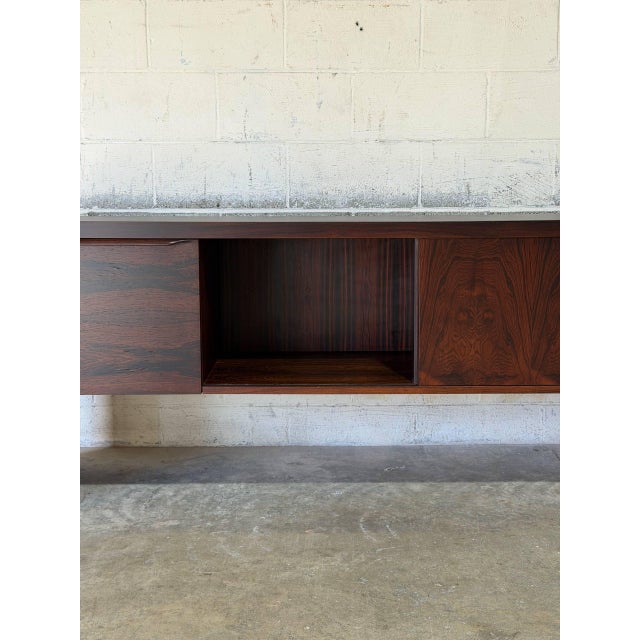 Long Rosewood Sideboard Credenza With Doors and Drawers Danish Mid-Century Modern 1970s For Sale - Image 9 of 11