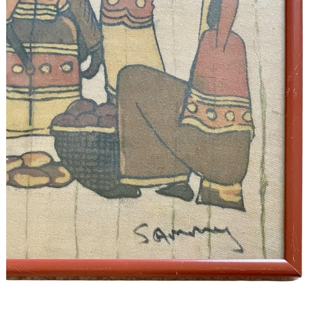 1970s Pair of African Batik Art Signed Tribal 9x9 Each Custom Framed Signed. Set of 2 For Sale - Image 5 of 8