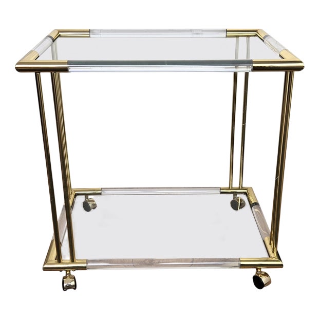 Vintage Italian Two-Tier Acrylic Glass and Glass Dry Bar Cart by Milo Baughman, 1970s For Sale