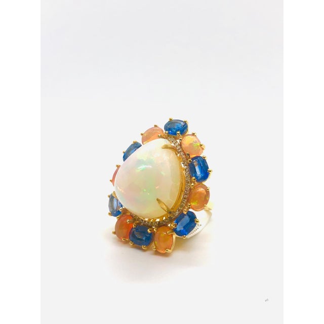 Bochic “Capri” Vintage Fire Opal, Kyanite & Diamond Cocktail Ring - 18K Gold & S For Sale - Image 12 of 13