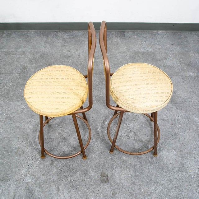 Mid Century Modern Bar Stools Set 2 Brown Swivel Wood American Vintage Tan MCM For Sale In Sacramento - Image 6 of 12