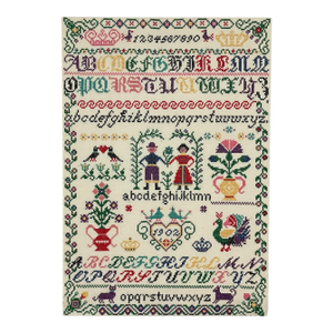 Vintage Hand-Stitched Cross Stitch Alphabet Sampler Needlework Folk Art Textile