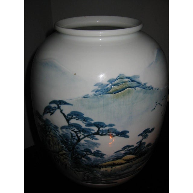 Monumental Chinoiserie Botanical Japanese Scenic Baluster Vase With Calligraphy Signature For Sale - Image 11 of 16
