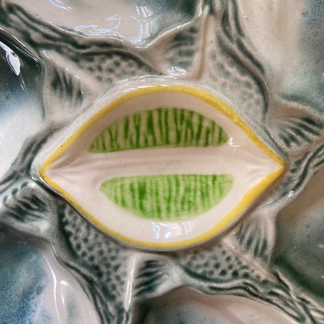 Ceramic Vintage French Majolica Oyster Service from Saint-Clément, 1960s, Set of 7 For Sale - Image 7 of 10