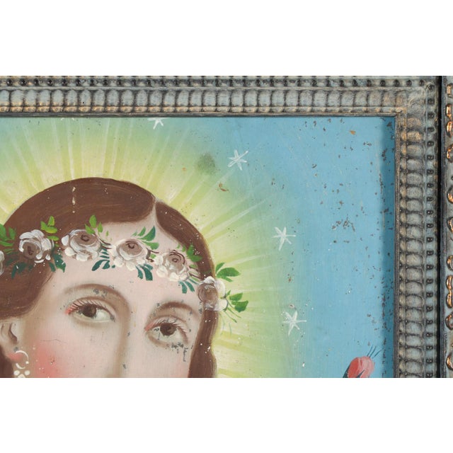 Our Lady of the Dove, Oil on Tin, 19th Century For Sale - Image 4 of 15