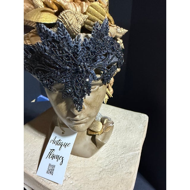 Gold Celestial Meets the Sea-Shell Encrusted Bust-Coastal Art Sculpture For Sale - Image 8 of 15