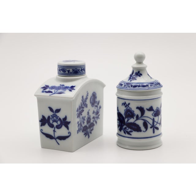 Tea Caddy and Covered Pot Blue & White Floral Pattern,Vista Alegre, Portugal, 1990s For Sale - Image 4 of 7