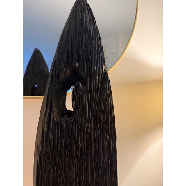 Black Contemporary Hand-Carved Abstract Wood Sculpture. For Sale - Image 8 of 8