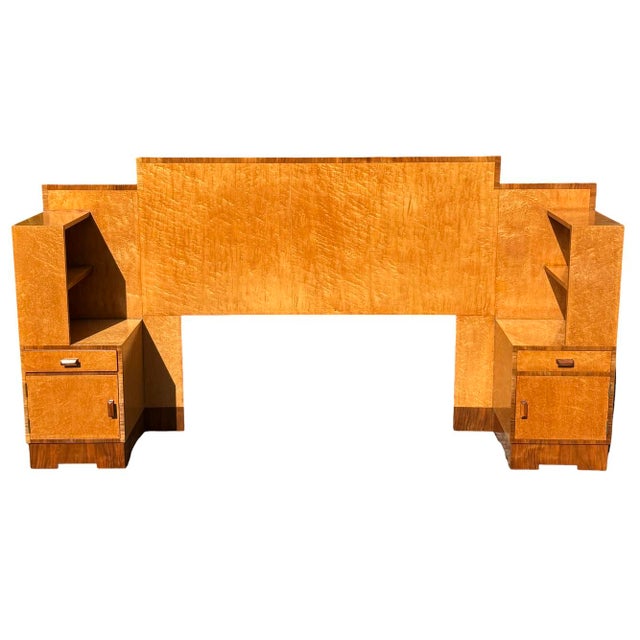 Art Deco Geometric Headboard with Bedside Cabinets in Birds Eye Maple, 1930s For Sale - Image 9 of 13