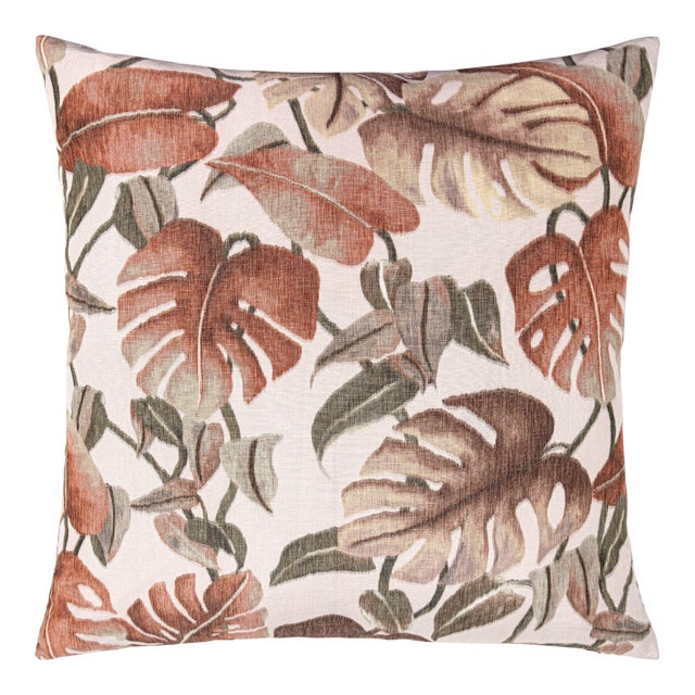 Scalamandre 22" x 22" Rainforest Warp Print Pillow in Terra Cotta For Sale