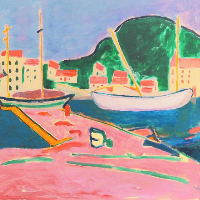 'Port De Vendres', a Large and Lyrical, Post-Impressionist View of This Picturesque Harbor on the Côte Vermeille in the South of France For Sale - Image 4 of 7