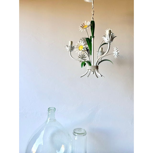 Italian White Tole Daisy 3-Light Chandelier, 1970s For Sale - Image 9 of 18