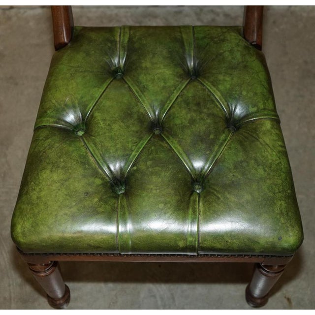 Four Fine Antique Victorian Green Leather Hardwood Chesterfield Dining Chairs 4, 1880, Set of 4 For Sale - Image 14 of 18