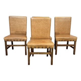 English Chairs in Beech and Imitation Leather, 1980s, Set of 4 For Sale
